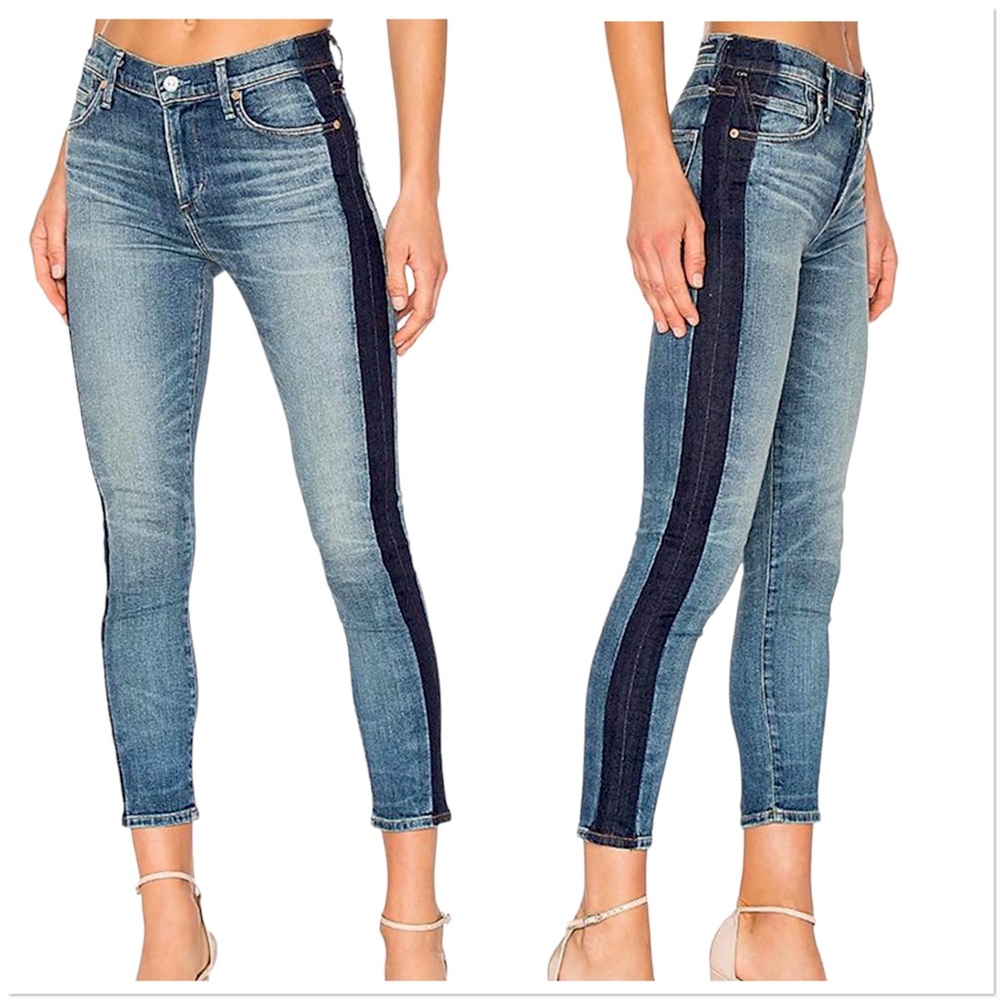 Citizens Of Humanity Two-Tone High Rise Skinny Jeans in Light & Dark Blue